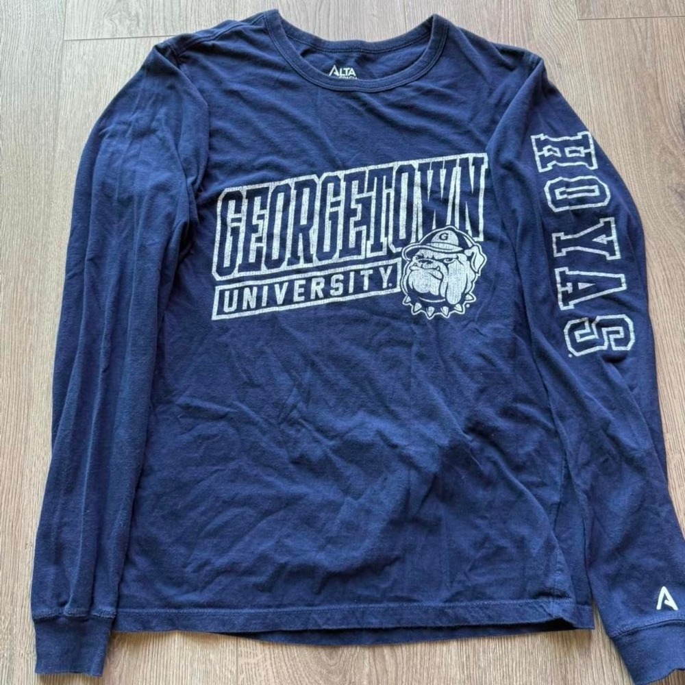 Georgetown University Long Sleeve Shirt Bulldogs Navy Graphic Tee Size M College